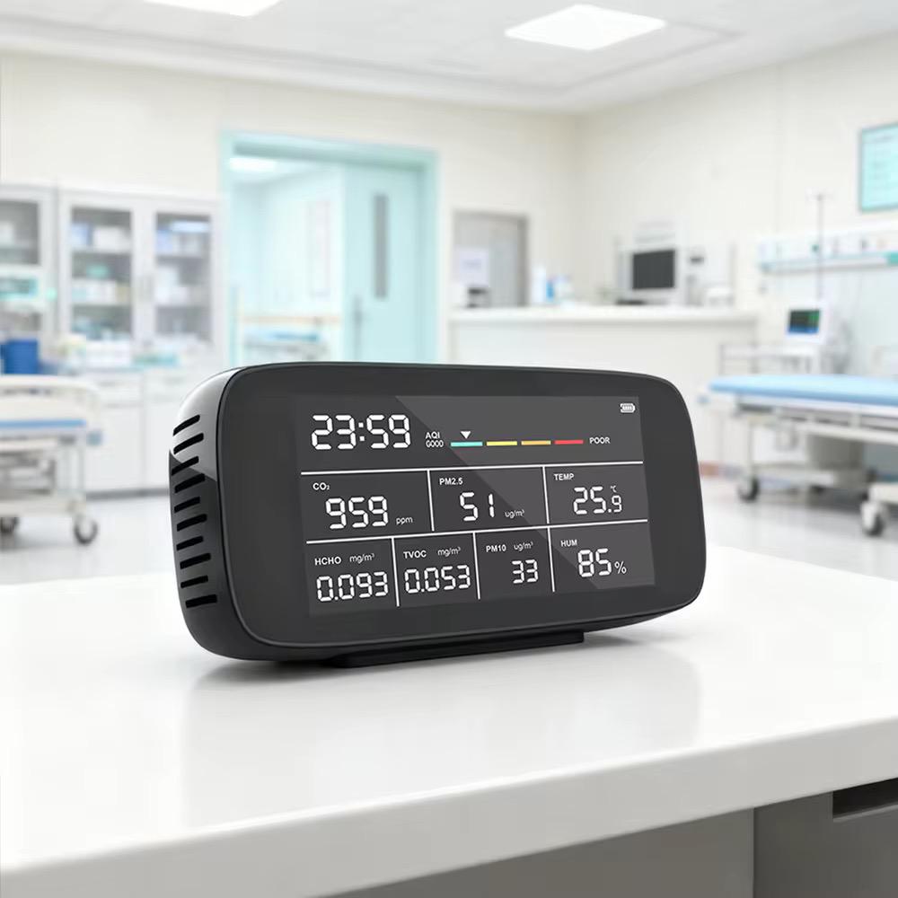Air Quality Monitor 9-IN-1, CO2, Temperature, Humidity, Formaldehyde TVOC AQI Tester, Professional PM2.5 PM10 PM1.0 Particle Counter for Indoor/Outdoor, Air Quality Meter w/Alarm Thresholds