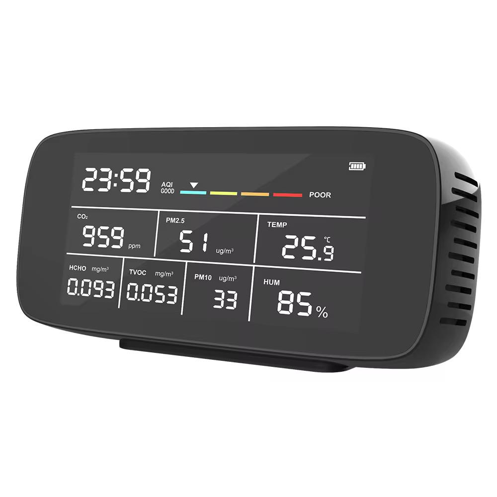 Air Quality Monitor 9-IN-1, CO2, Temperature, Humidity, Formaldehyde TVOC AQI Tester, Professional PM2.5 PM10 PM1.0 Particle Counter for Indoor/Outdoor, Air Quality Meter w/Alarm Thresholds
